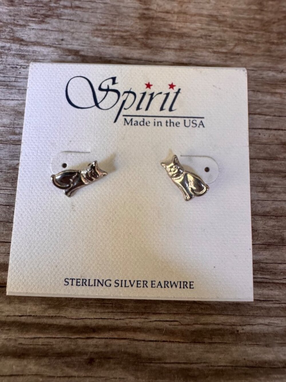 Spirit Silver Forest Cat Stud Earrings Sterling Silver Earwire Made USA NOS